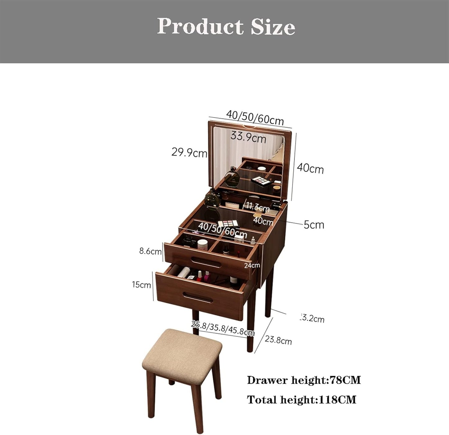 🧴Multifunctional Dressing Table with Mirror & Stool – Modern Makeup Desk