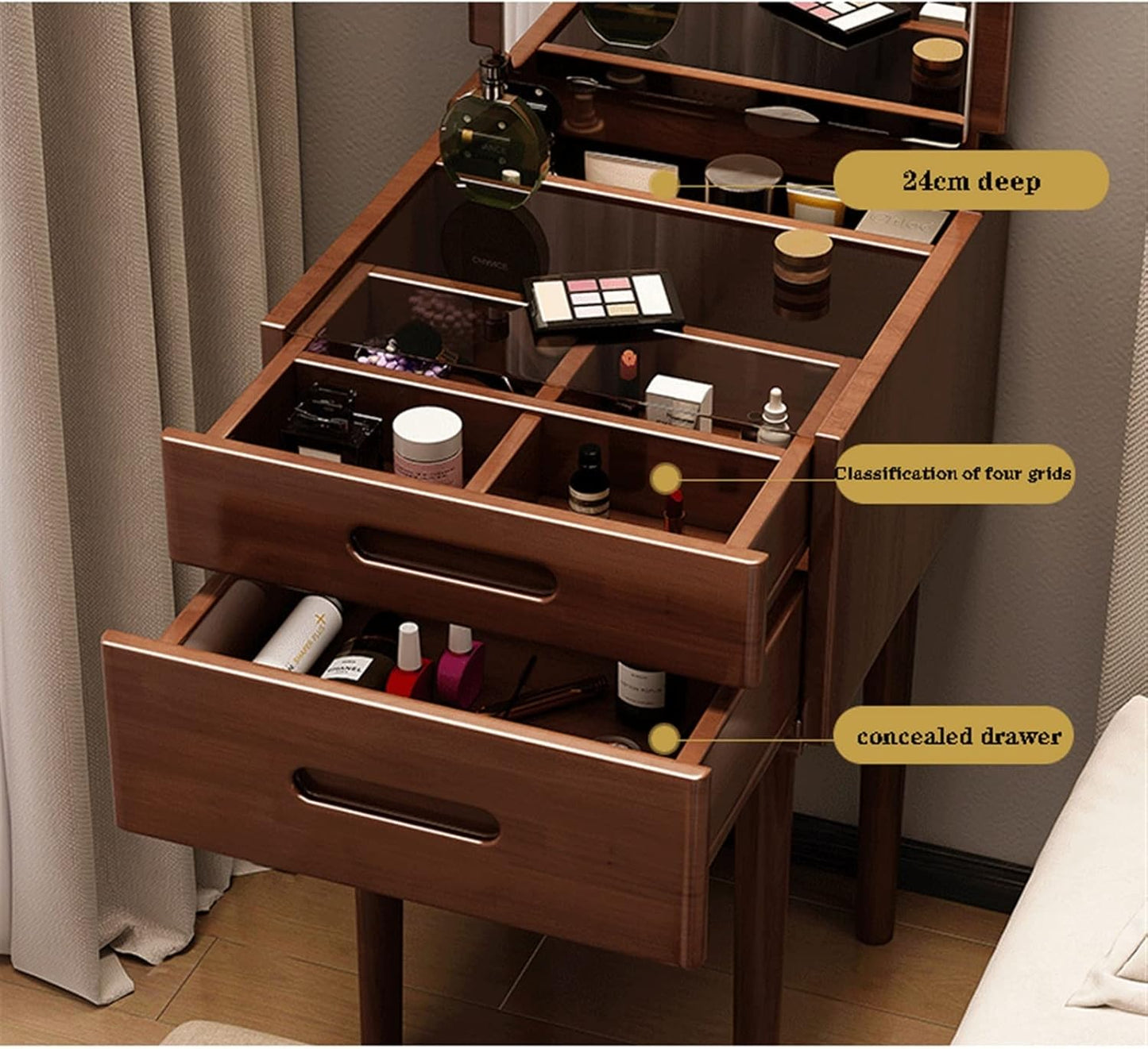 🧴Multifunctional Dressing Table with Mirror & Stool – Modern Makeup Desk